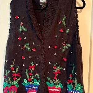Women's Black Cardigan with Colorful Embroidery Christmas Sweater